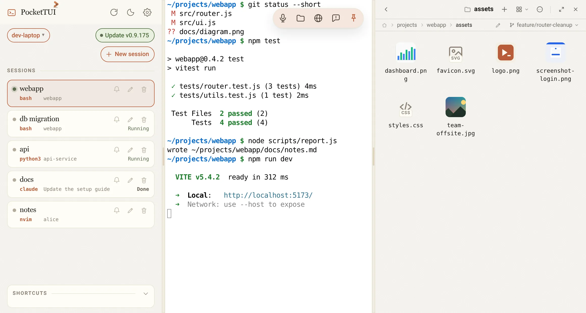 Grid view in the file browser, with picture previews for images.