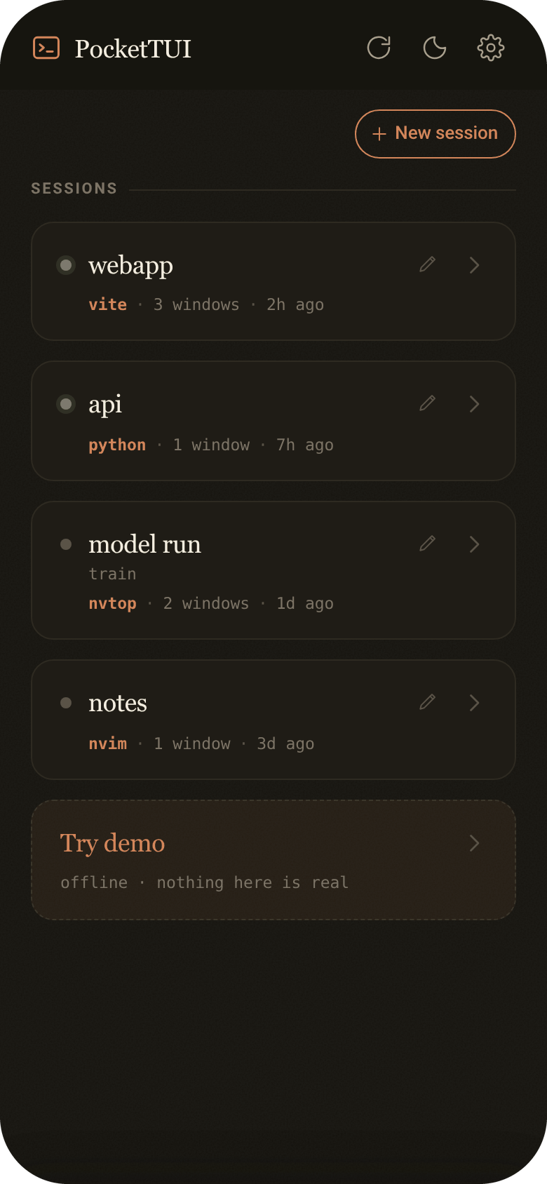 Session list